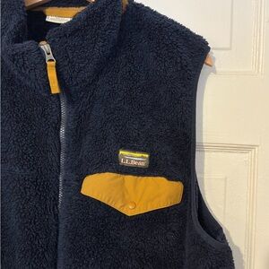 L.L. Bean Dark Blue Fleece Vest with Yellow Details